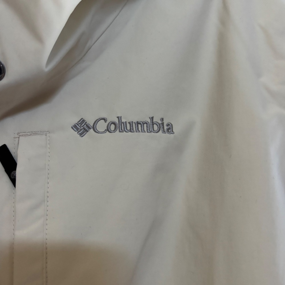 Columbia Omni-Tech Cream Rain Jacket Hooded Cinched Waist Waterproof Womens XL - Picture 2 of 4